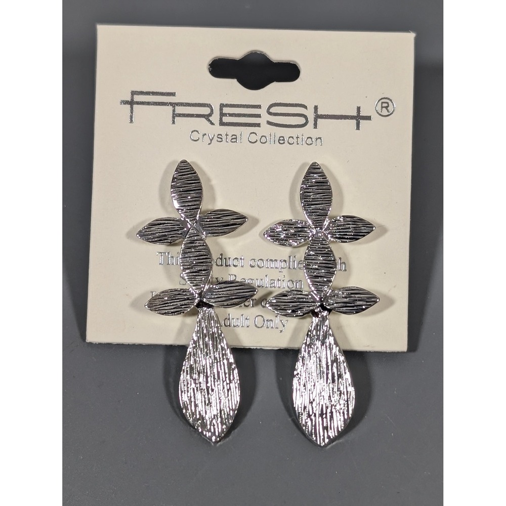 New Silver Tone Brushed Texture Geometric‎ Drop Earrings Pierced Mod Statement